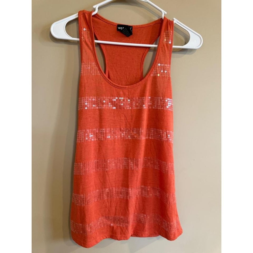 Wet Seal Orange Striped Sequin Racerback Tank Top Women's Small